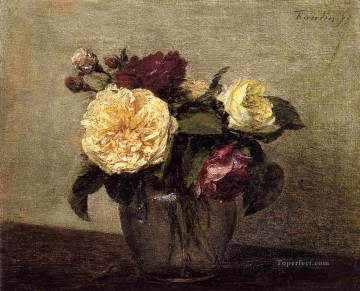 Pintor de flores de rosas amarillas y rojas Henri Fantin Latour Pinturas al óleo